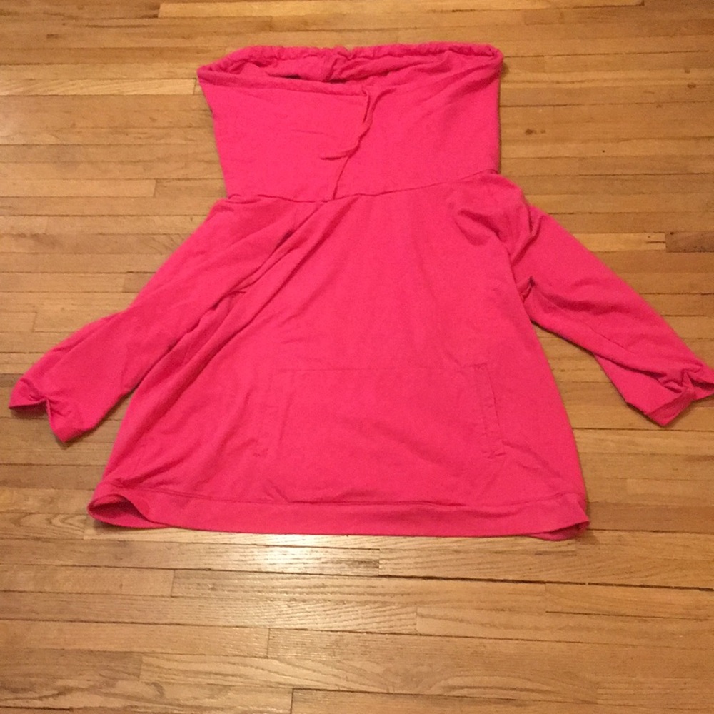 Pink cowl neck sweatshirt.